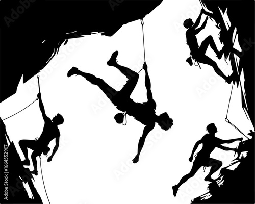 Silhouettes of Rock Climbers in Action"
