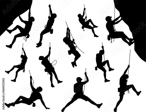 Silhouettes of Rock Climbers in Action"