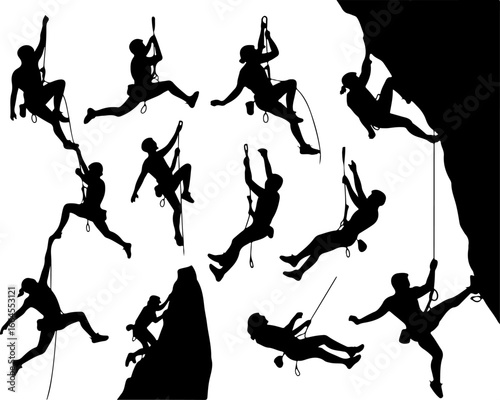 Silhouettes of Rock Climbers in Action"
