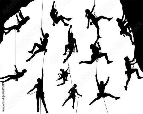 Silhouettes of Rock Climbers in Action"