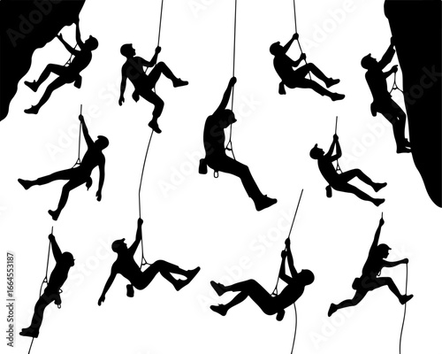 Silhouettes of Rock Climbers in Action"