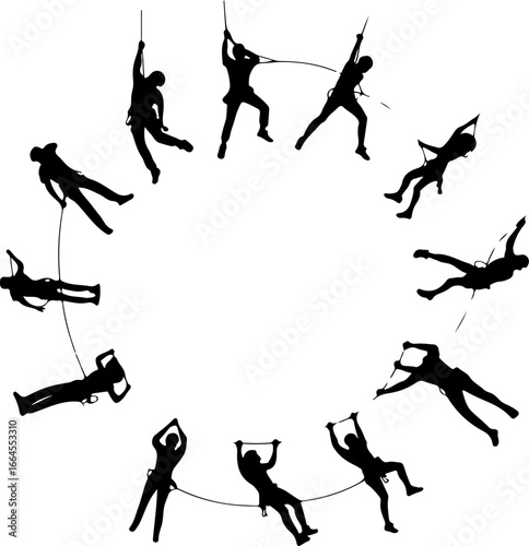 Silhouettes of Rock Climbers in Action"