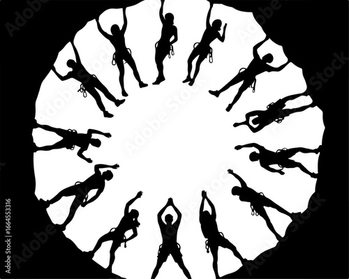 Silhouettes of Rock Climbers in Action"