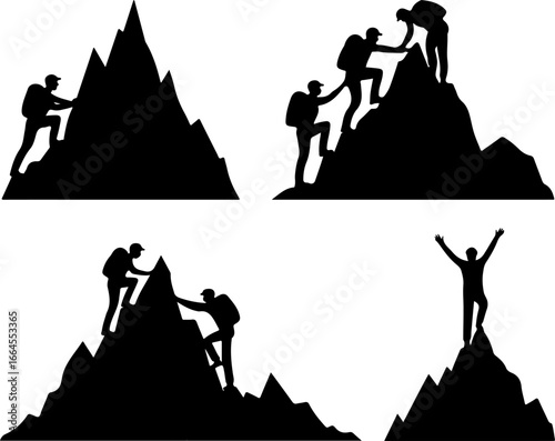 Silhouettes of Rock Climbers in Action"