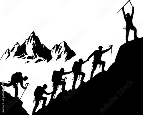 Silhouettes of Rock Climbers in Action"