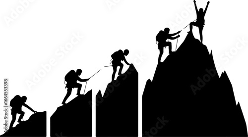 Silhouettes of Rock Climbers in Action"