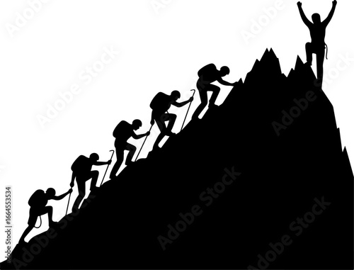Silhouettes of Rock Climbers in Action"