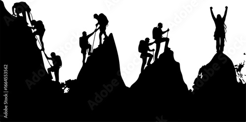 Silhouettes of Rock Climbers in Action"