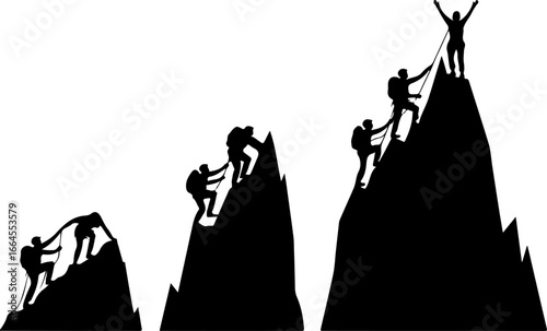Silhouettes of Rock Climbers in Action"