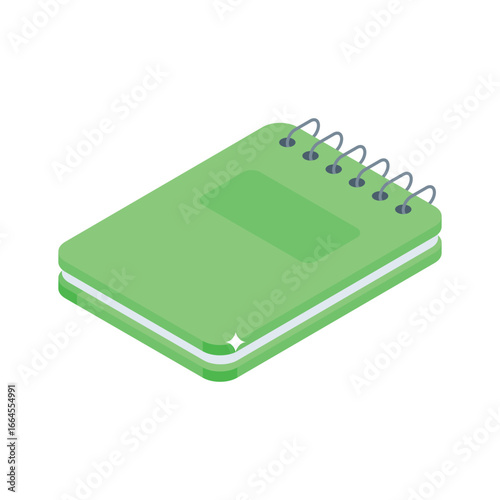 An editable isometric icon of writing notepad  