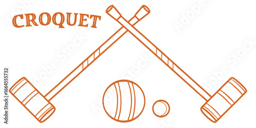 Vintage croquet game illustration with crossed mallets and balls