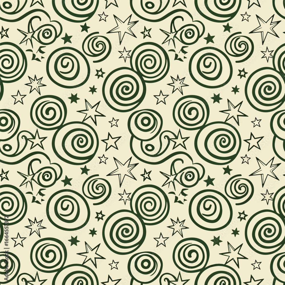 Obraz premium Seamless Pattern, Whimsical pattern with swirls and stars in a seamless vector design Stock royalty free