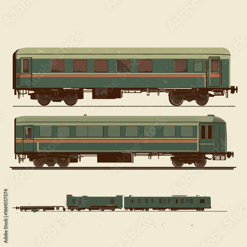 Retro green train car illustration