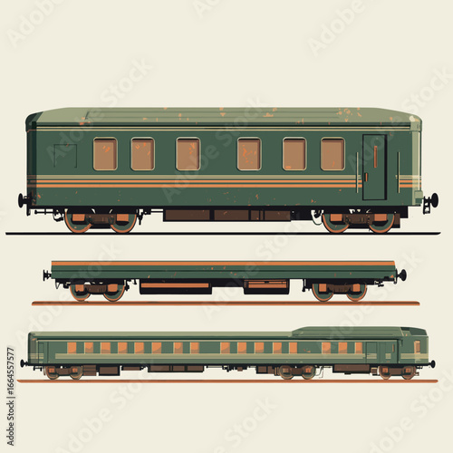 Retro green train car illustration