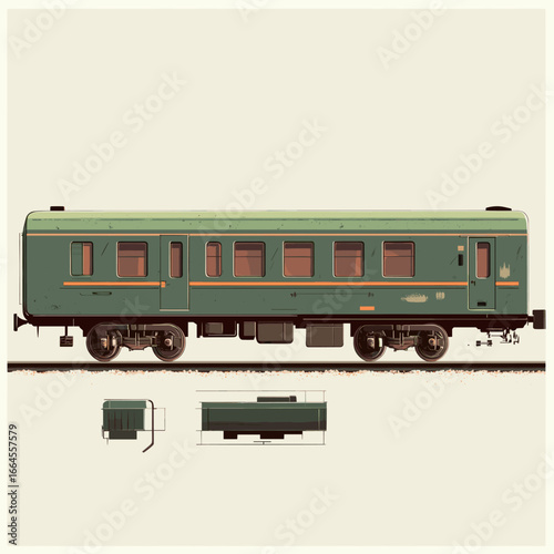 Retro green train car illustration