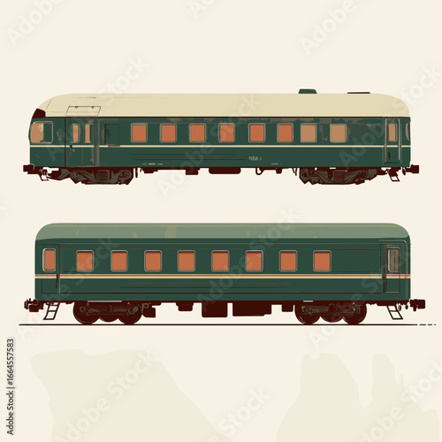 Retro green train car illustration