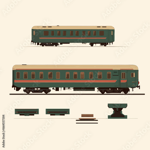 Retro green train car illustration