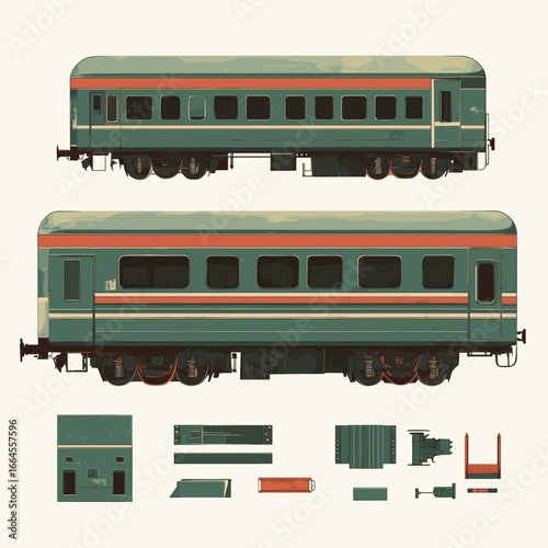 Retro green train car illustration