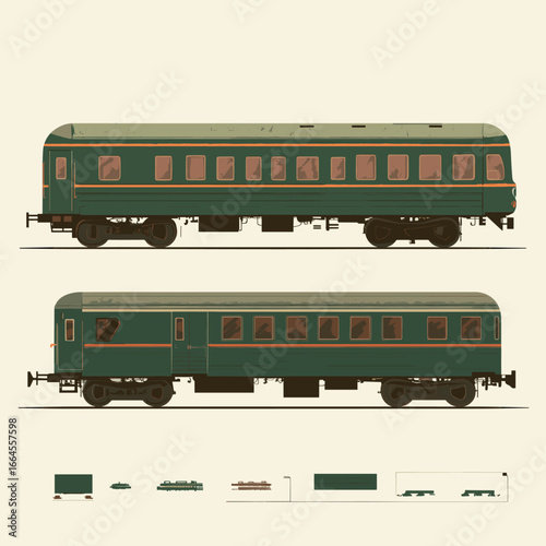Retro green train car illustration