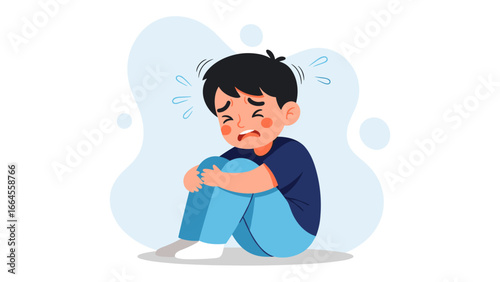 Heartbroken little boy crying inconsolably, depicting feelings of fear, anxiety, and despair
