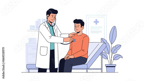 Healthcare professional using a stethoscope to examine a patient during a medical consultation