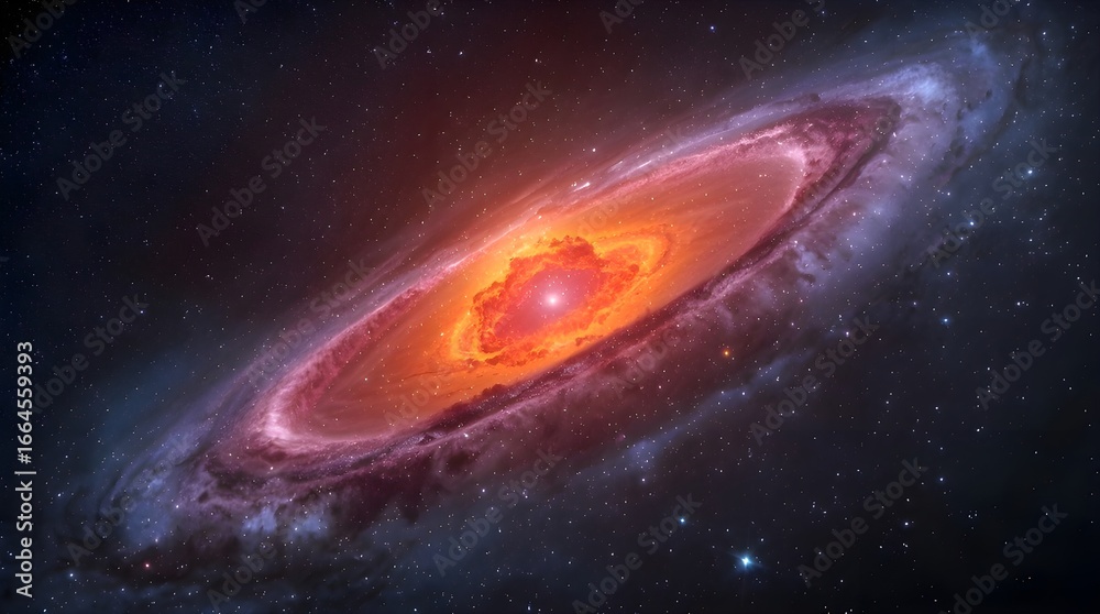 Naklejka premium A vibrant red and purple nebula with a bright star at its center, set against a dark background of space