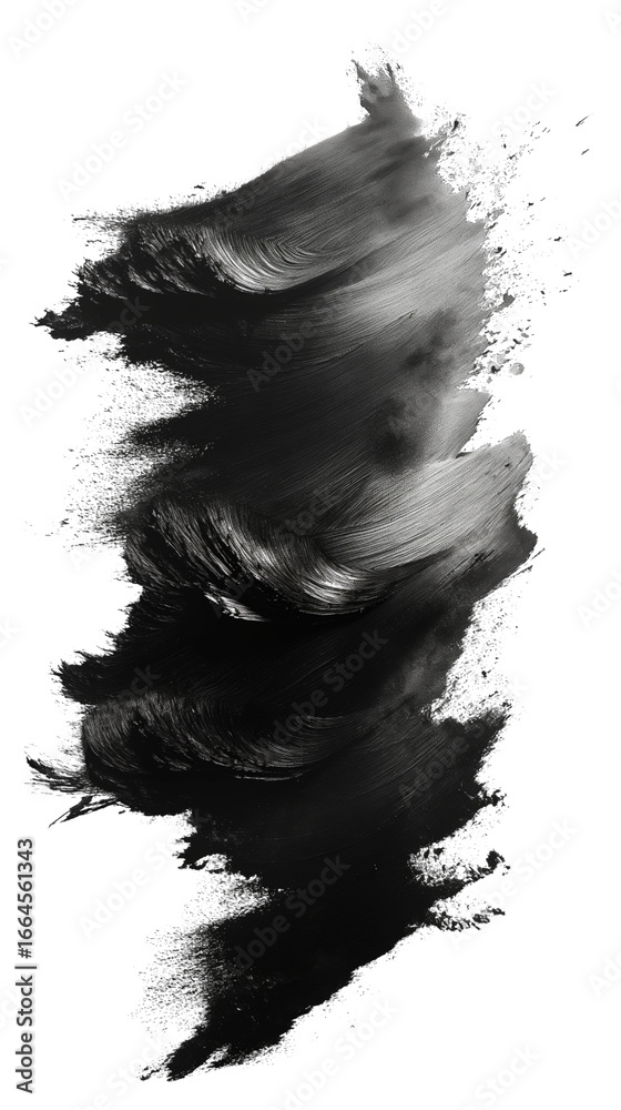 Fototapeta premium Black ink brush stroke texture on transparent background.