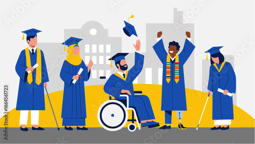 Inclusive Higher Education Diverse Graduates Celebrate Achievement with Pride and Joy