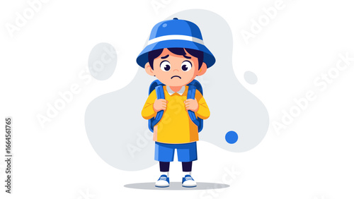 Young student feeling sad and disappointed, carrying a backpack, facing school challenges