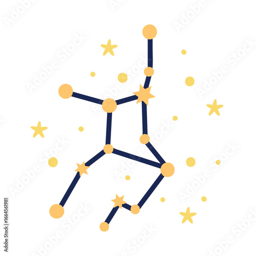 Star constellation Illustration. Astrological and horoscope symbols. Mystical esoteric black boho background for fabric design, tarot, astrology, wrapping paper. Vector illustration.