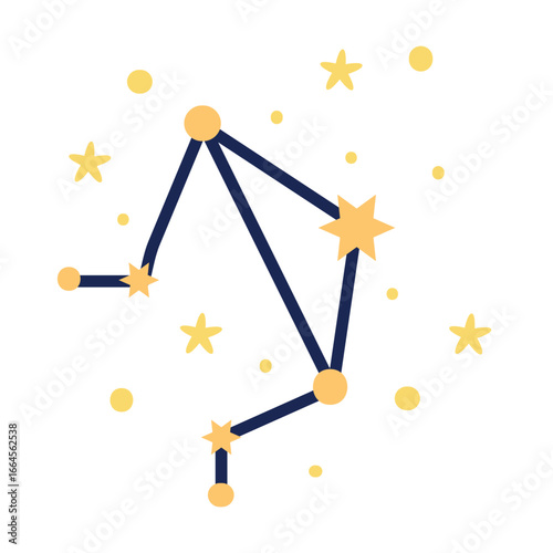 Star constellation Illustration. Astrological and horoscope symbols. Mystical esoteric black boho background for fabric design, tarot, astrology, wrapping paper. Vector illustration.