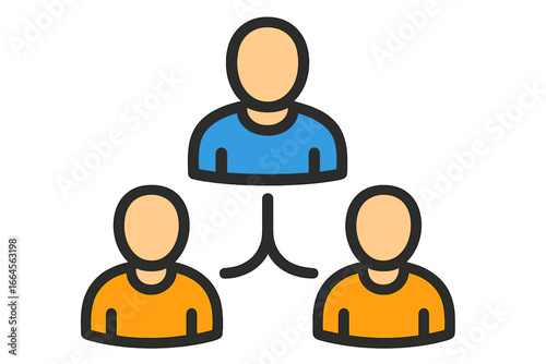 Teamwork collaboration structure icon. Business team leader management group symbol. Organizational hierarchy. Cartoon vector illustration. Transparent background. Corporate communication network