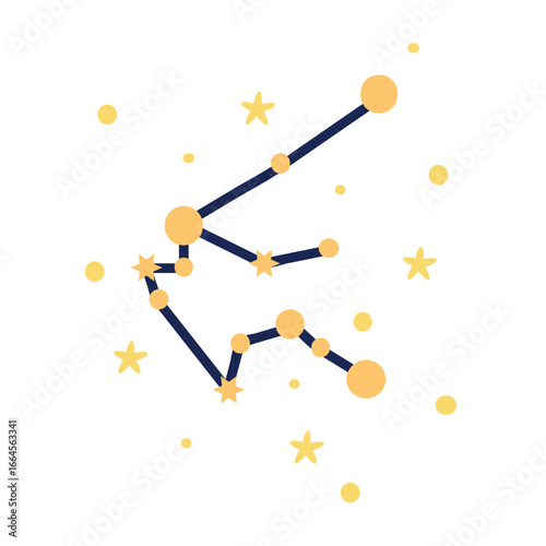 Star constellation Illustration. Astrological and horoscope symbols. Mystical esoteric black boho background for fabric design, tarot, astrology, wrapping paper. Vector illustration.