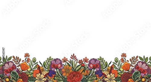 Vibrant Floral Tapestry: Hand-Drawn Delight