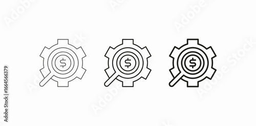 gear magnifying money icon sign vector
