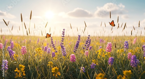 Golden Hour Meadow: Butterflies & Blooms