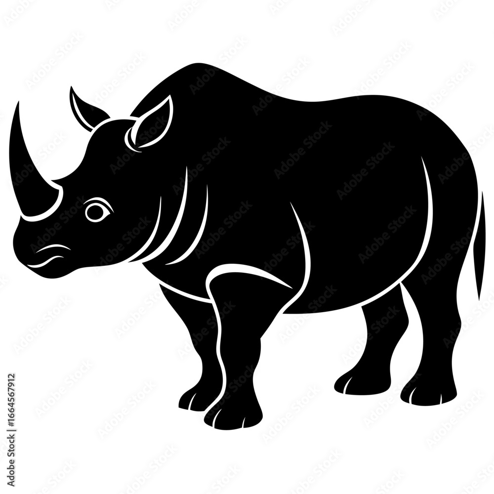 Fototapeta premium Rhinoceros vector silhouette on white background