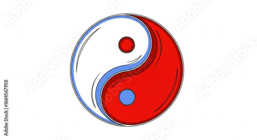 Yin Yang symbol in red and blue colors, illustrating balance and harmony, perfect for concept of duality and opposition in graphic design
