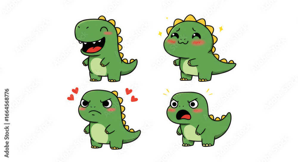 Fototapeta premium Set of cute cartoon dinosaur characters with different emotions