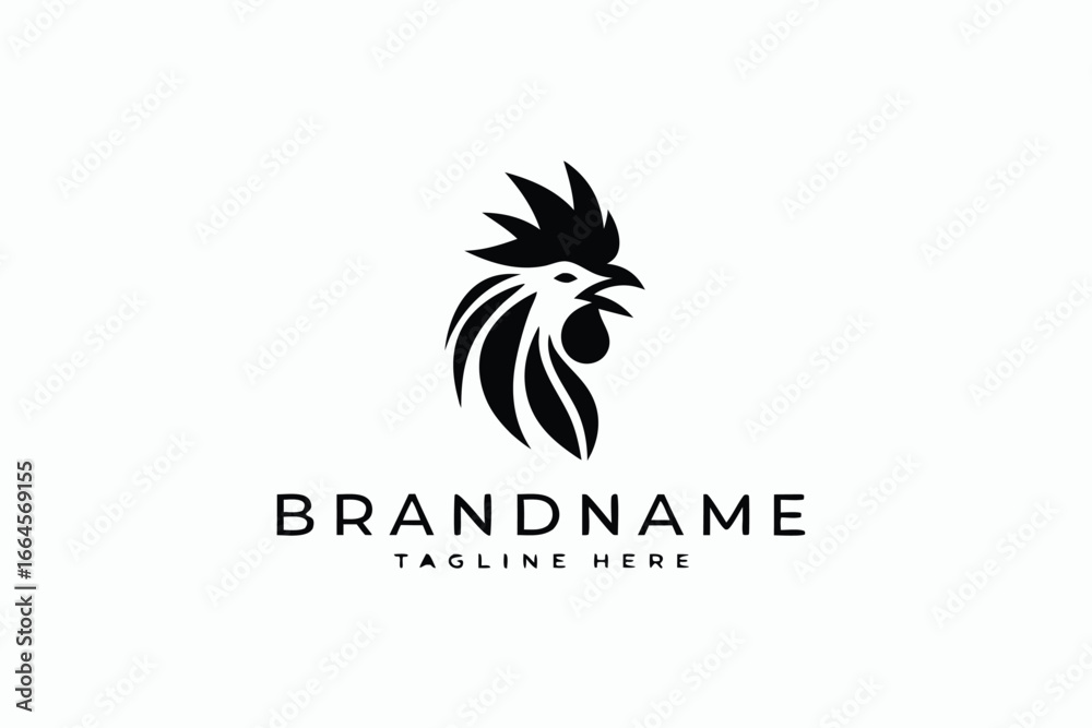 Fototapeta premium Minimalist Rooster Head on White Background, Modern Chicken Bird Design