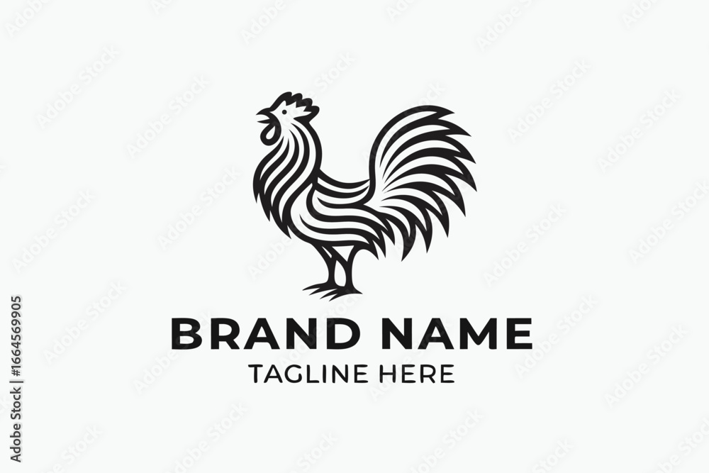 Fototapeta premium Minimalist Line Art Rooster Silhouette Isolated on White Background