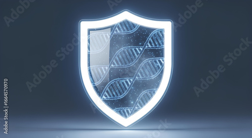 Wallpaper Mural Genetic DNA Protection Shield, Biotechnology Gene Security, DNA Data Security, Genetic Privacy, Futuristic Glowing Helix Shield for science and medical technology concept. Torontodigital.ca