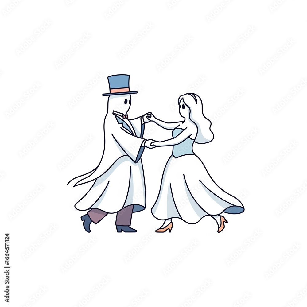 Fototapeta premium Ghost couple waltzing like ballroom dance.flat icon ilustrationst,