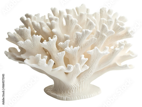 Elegant White Coral Specimen CloseUp View of Delicate Branching Structure isolated on transparent background