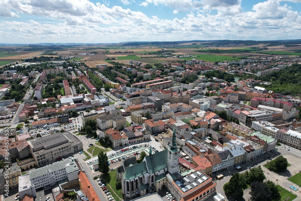 Fototapeta premium Prostejov old town historical city center in aerial panoramic view Moravia Czech republic