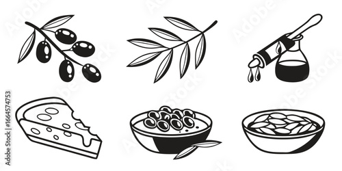 Collection of Olive Oil and Food Icons.