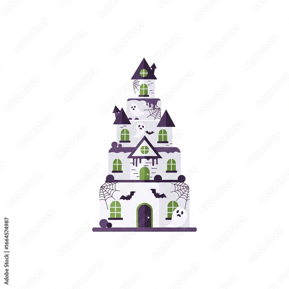 Obraz premium Flat icon ilustrations haunted house cake.