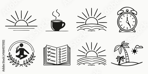 Collection of Simple Line Art Icons for Daily Life.