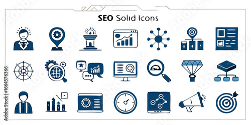 set of business SEO related icons glyph 