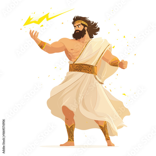 Powerful Greek God Zeus Holding Lightning Bolt